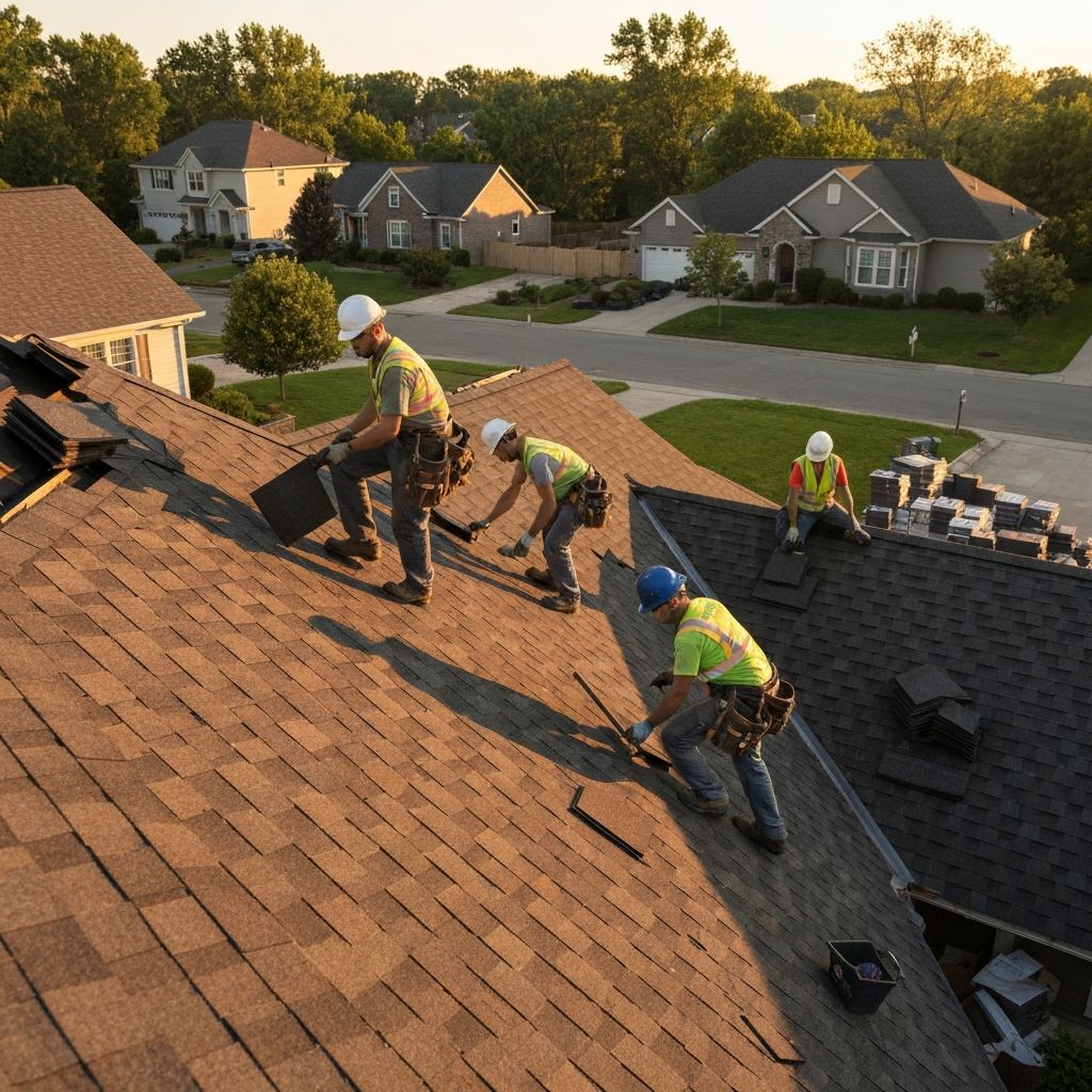 Professional roofing crew working on installation
