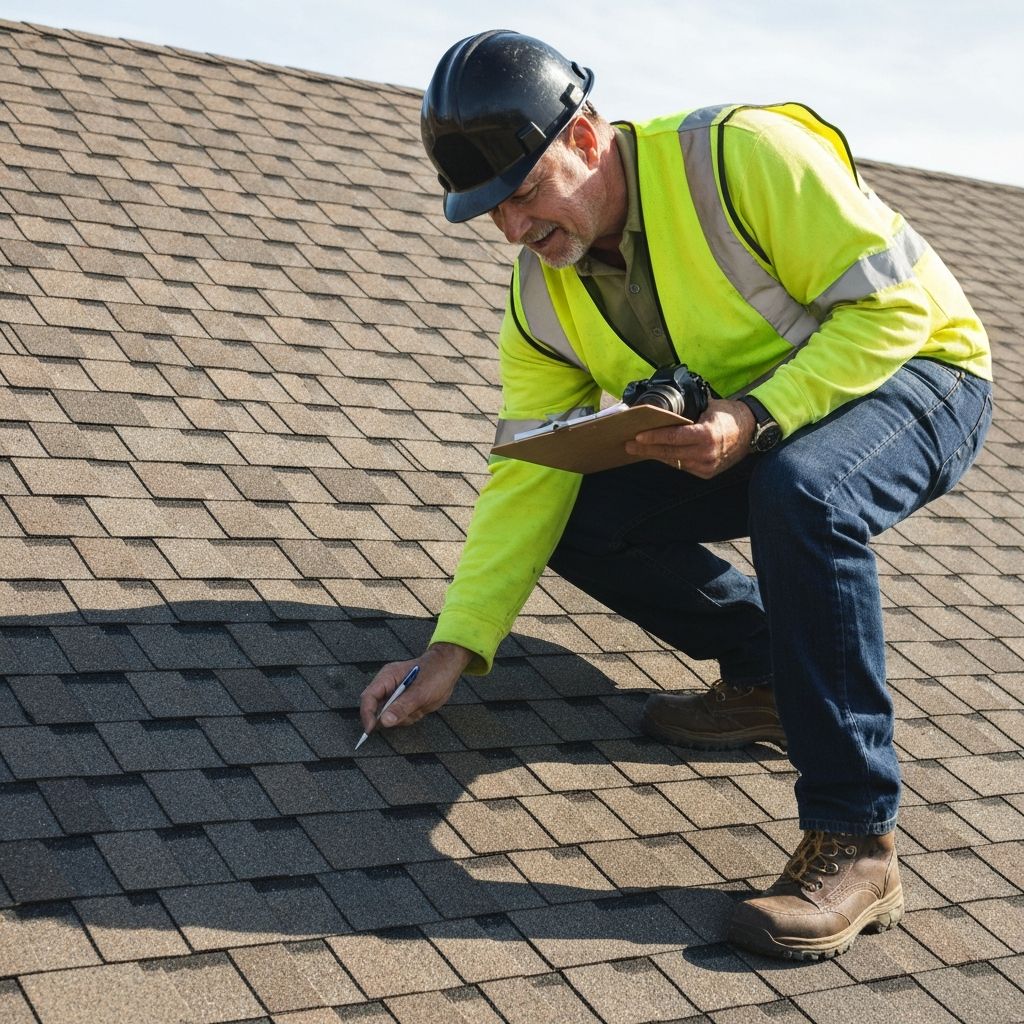 Roofing professional consulting with homeowners